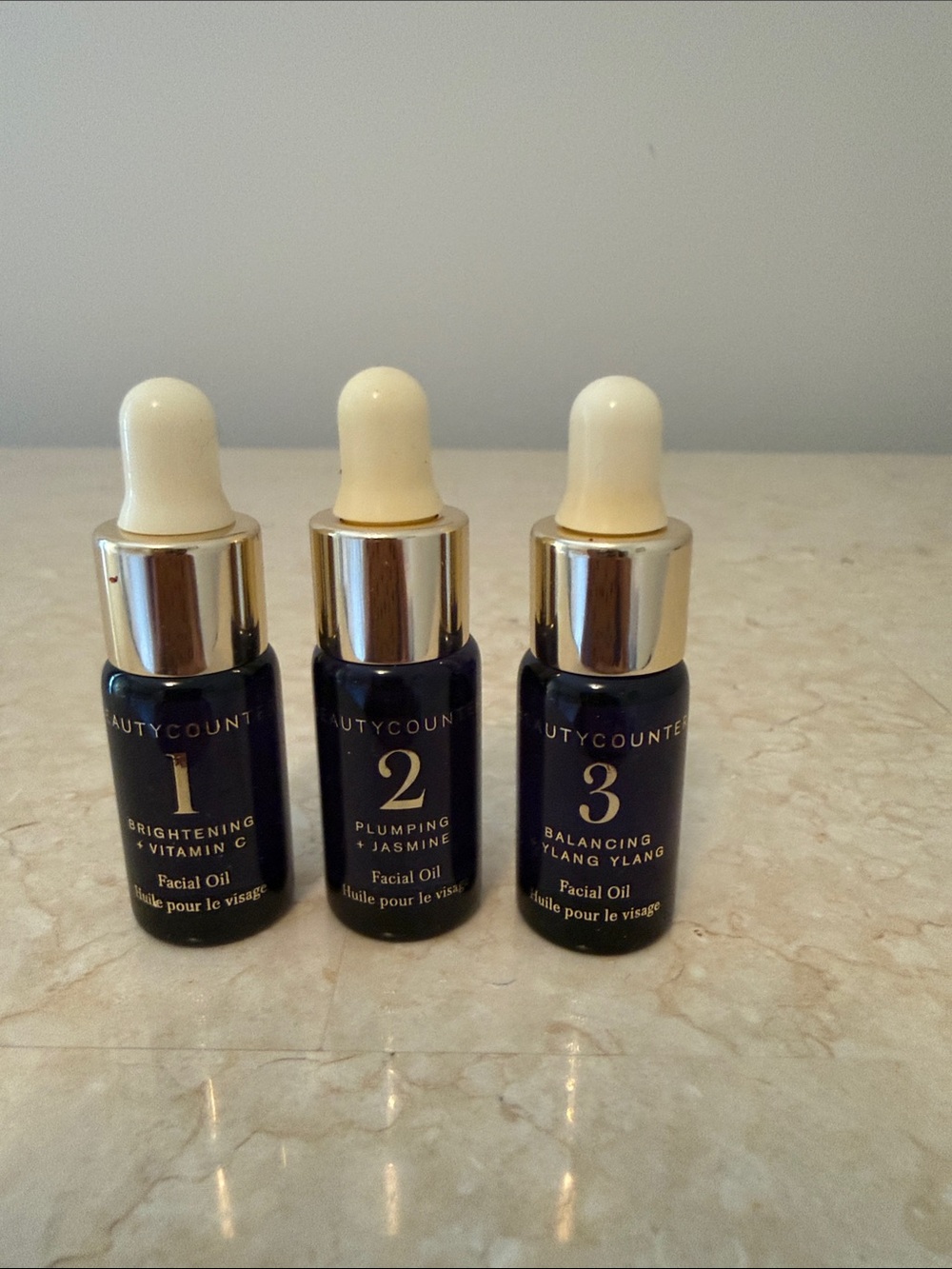 Beautycounter Facial Oil Trio (Brightening, Plumping, Balancing) - sample set